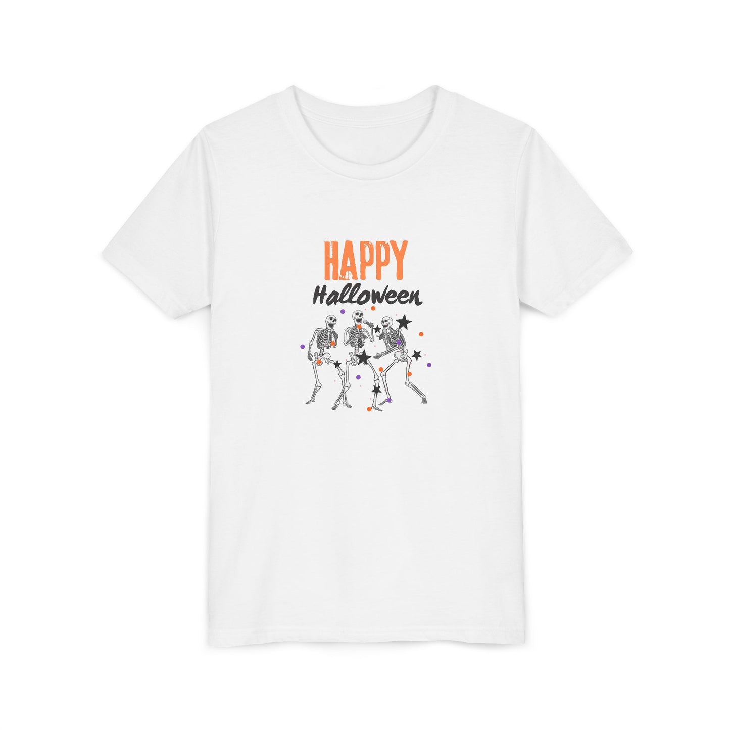 Happy Halloween Skeleton Youth Tee (White) (Also Available in Adult Holiday Collection)