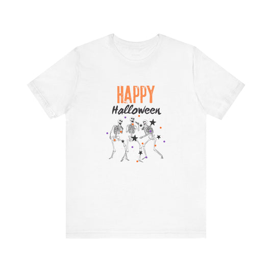 Happy Halloween Skeleton Unisex Tee (White) (Also Available in Kids Holiday Collection)
