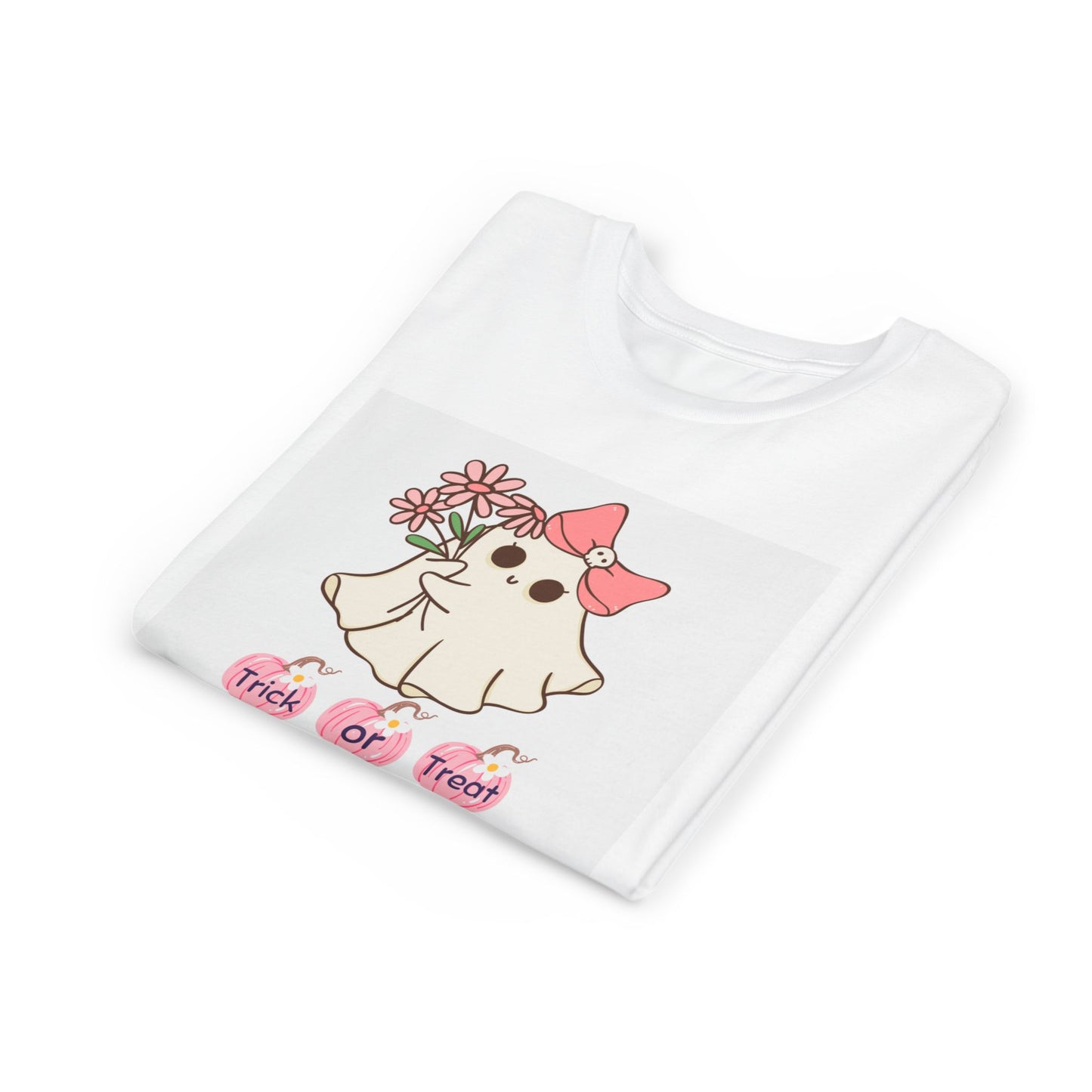 Pink and White Ghost Trick or Treat Youth Tee