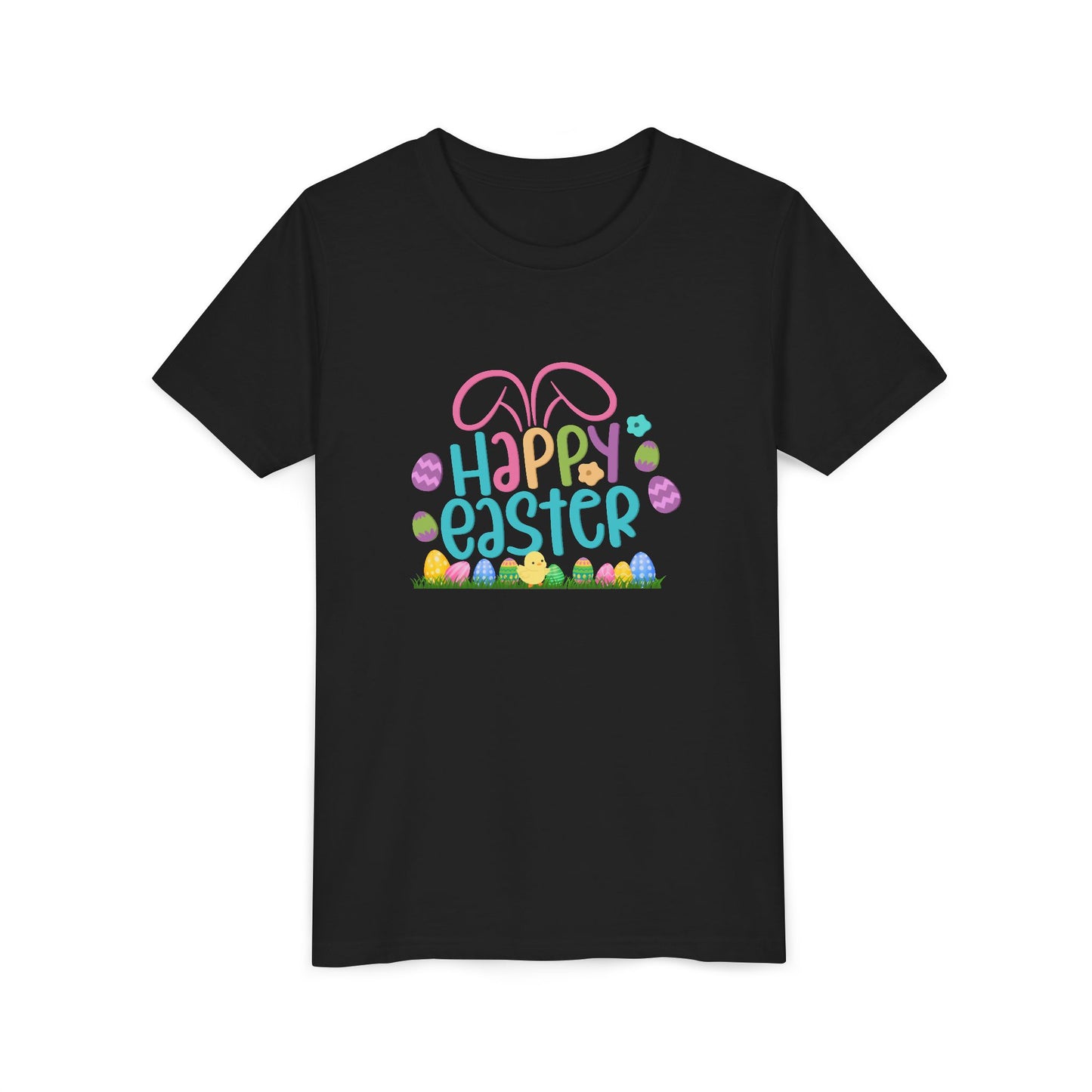 Happy Easter Bunny Ears & Colorful Eggs Youth Tee
