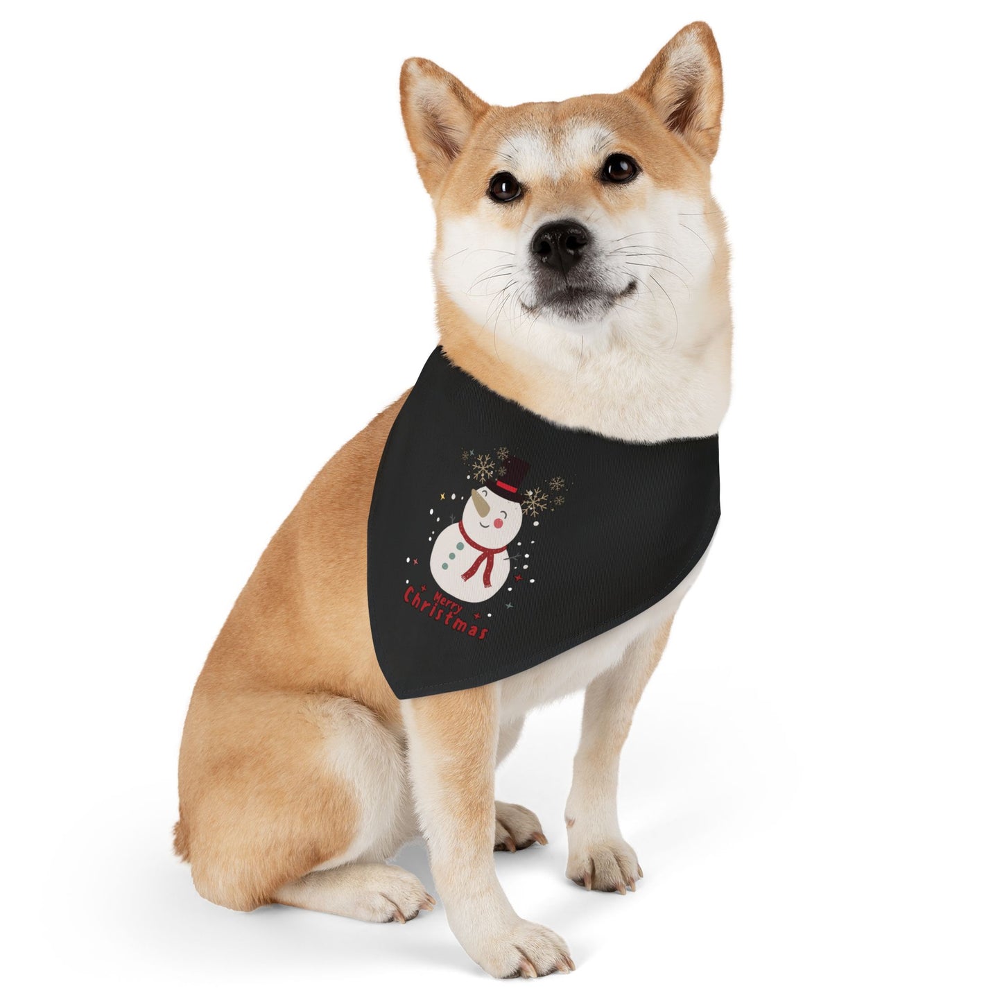 Merry Christmas Snowman Pet Bandana Collar (Black) (Also Available in Adult Holiday Collection and Kids Holiday Collection)