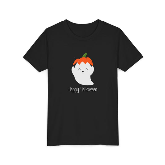 Happy Halloween Ghost With Pumpkin Hat Youth Tee