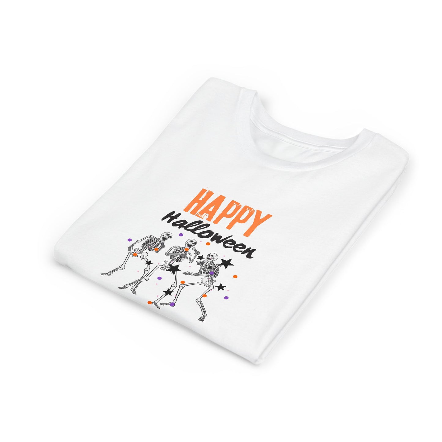 Happy Halloween Skeleton Youth Tee (White) (Also Available in Adult Holiday Collection)