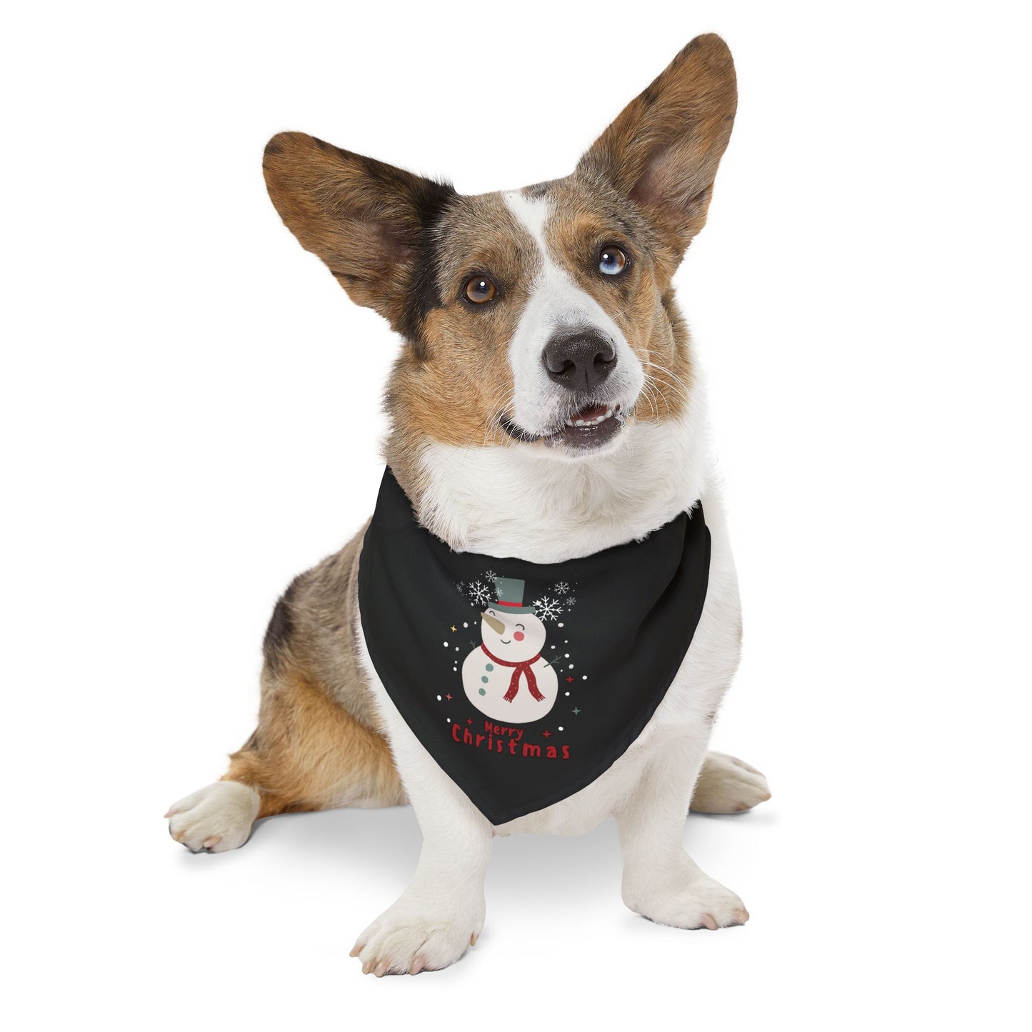 Merry Christmas Snowman Pet Bandana Collar (Black) (Also Available in Adult Holiday Collection and Kids Holiday Collection)