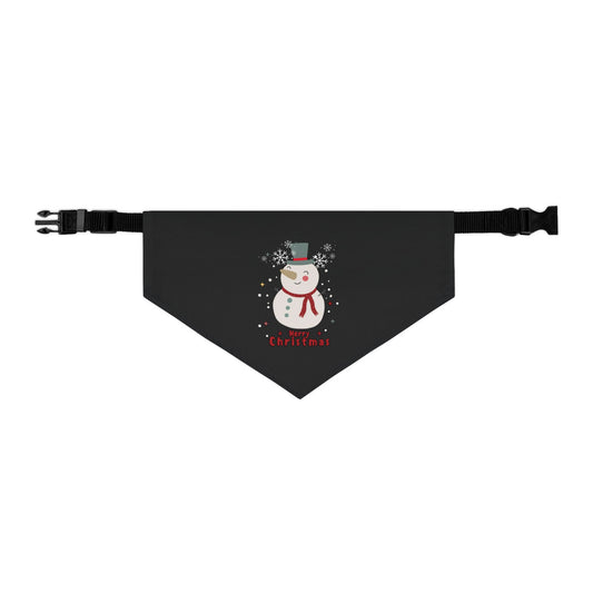 Merry Christmas Snowman Pet Bandana Collar (Black) (Also Available in Adult Holiday Collection and Kids Holiday Collection)