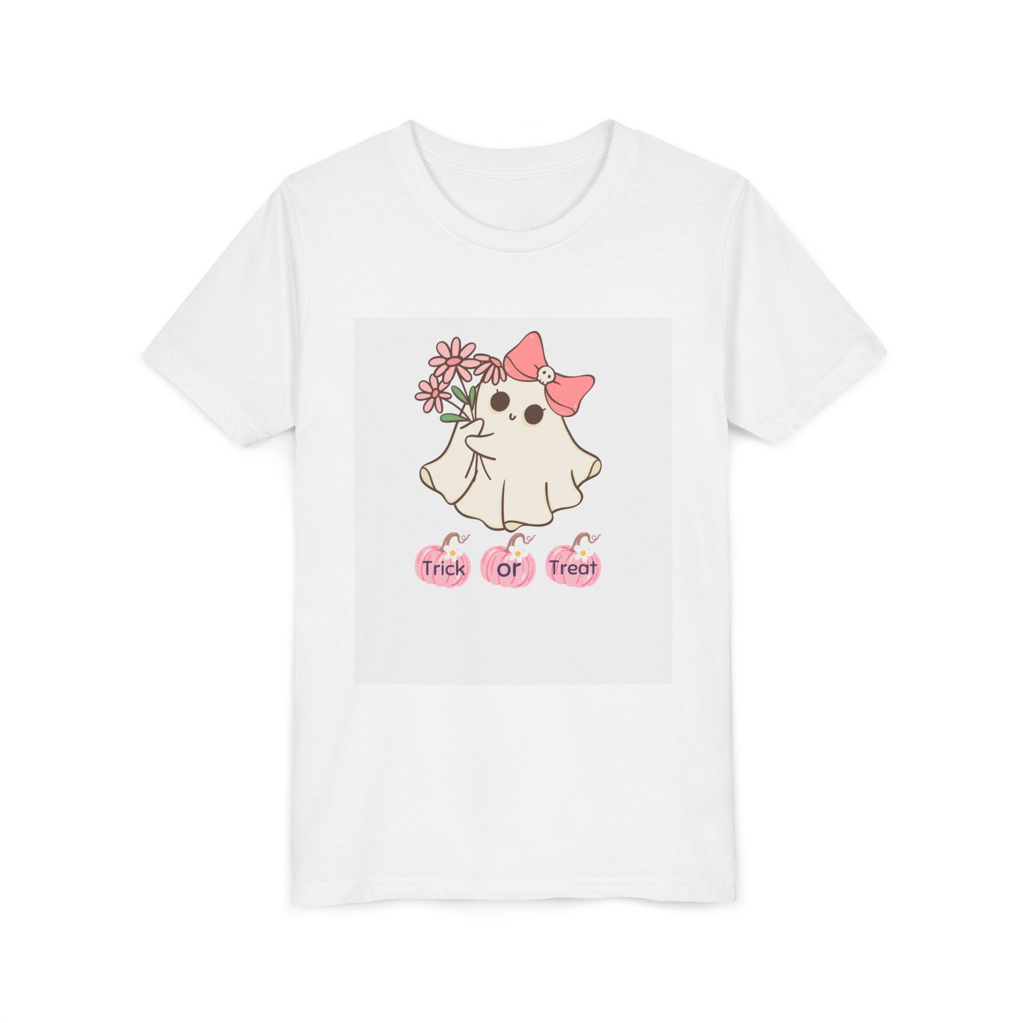 Pink and White Ghost Trick or Treat Youth Tee