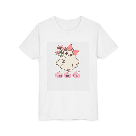 Pink and White Ghost Trick or Treat Youth Tee