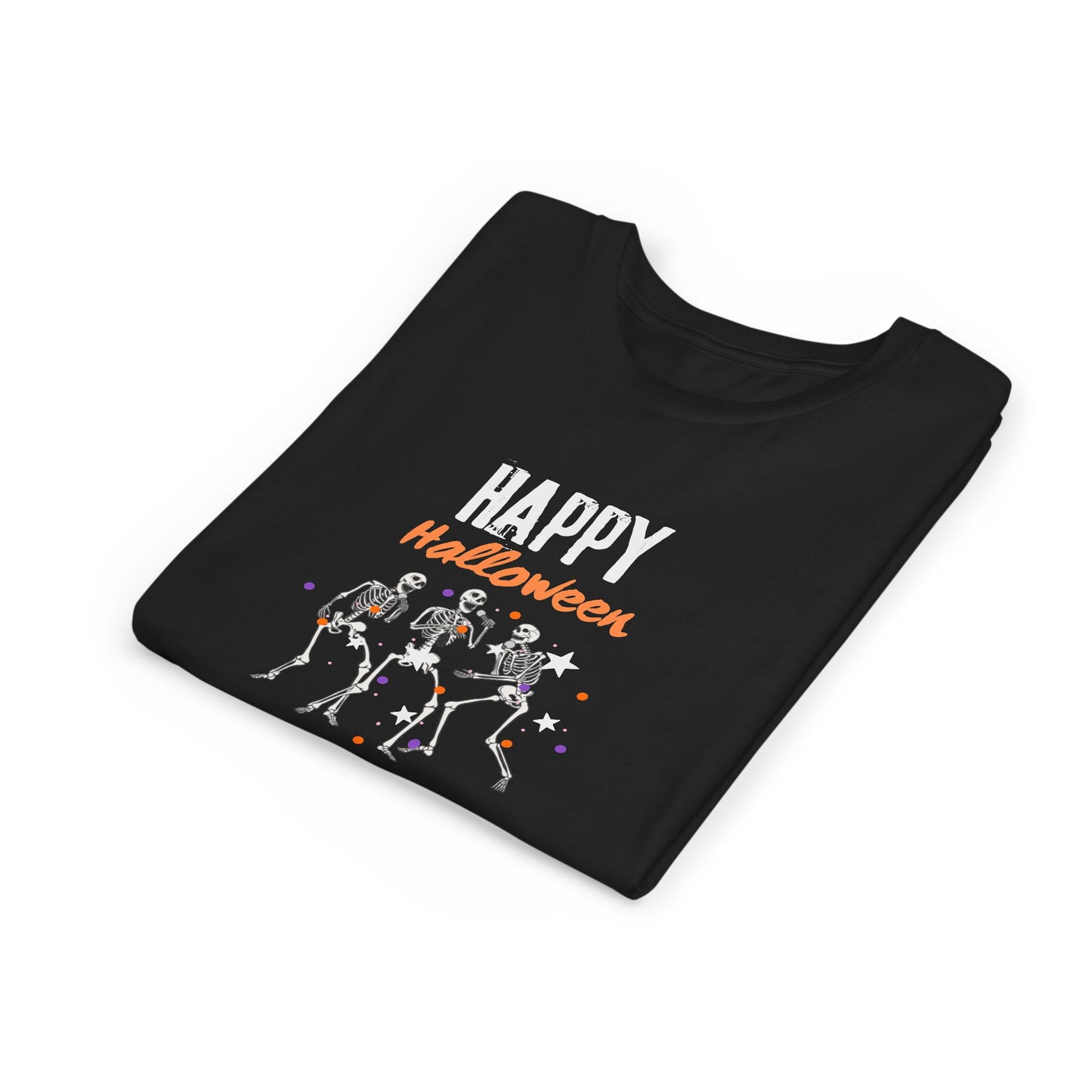 Happy Halloween Skeleton Youth Tee (Black) (Also Available in Adult Holiday Collection)