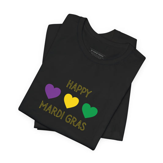 Happy Mardi Gras Hearts Unisex Tee