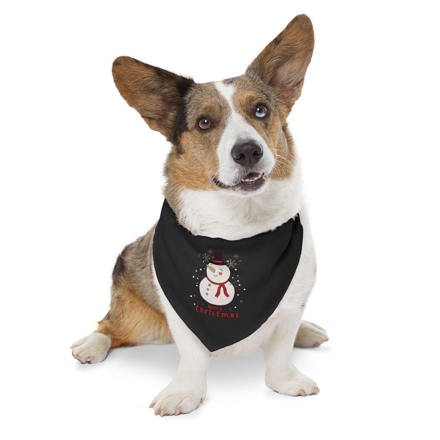 Merry Christmas Snowman Pet Bandana Collar (Black) (Also Available in Adult Holiday Collection and Kids Holiday Collection)