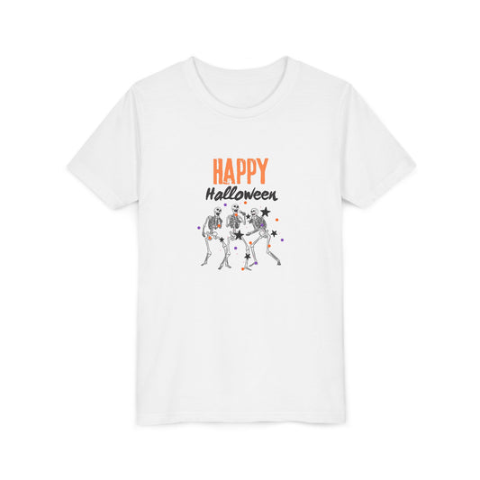 Happy Halloween Skeleton Youth Tee (White) (Also Available in Adult Holiday Collection)