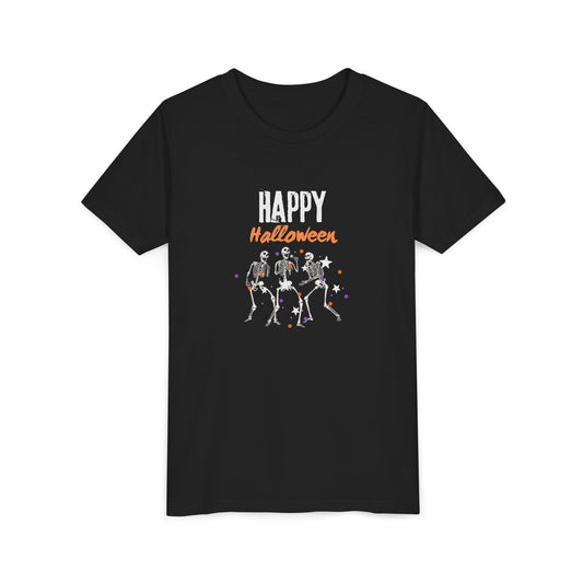 Happy Halloween Skeleton Youth Tee (Black) (Also Available in Adult Holiday Collection)