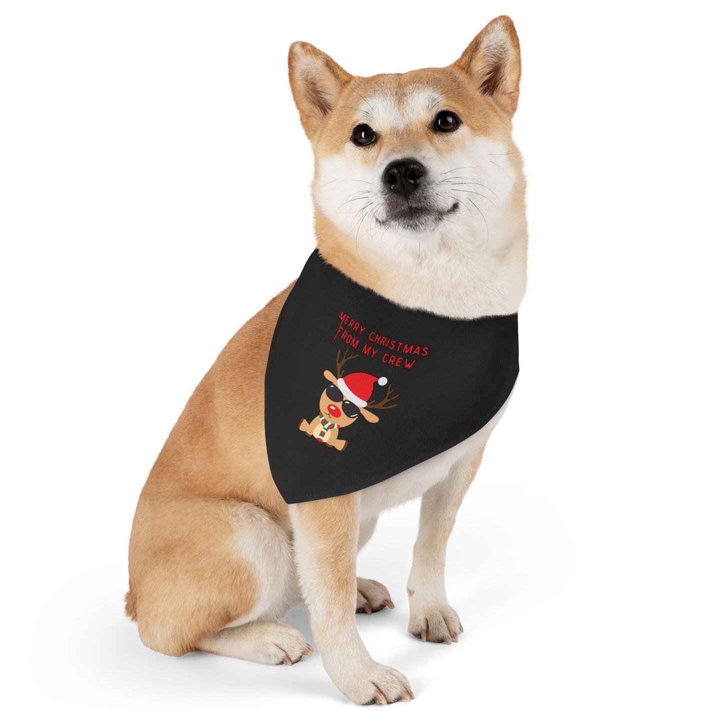 Merry Christmas From My Crew Pet Bandana Collar (Black) (Also Available in Adult Holiday Collection and Kids Holiday Collection)