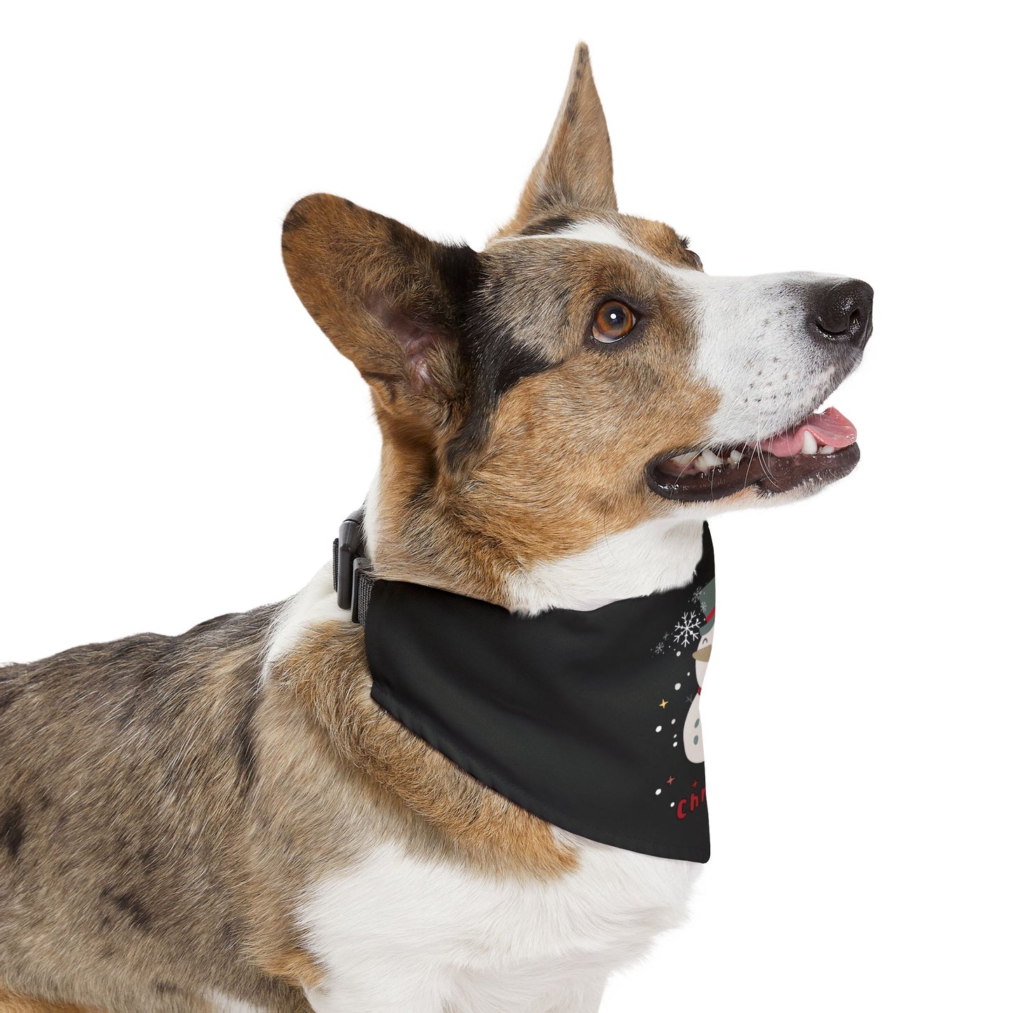 Merry Christmas Snowman Pet Bandana Collar (Black) (Also Available in Adult Holiday Collection and Kids Holiday Collection)