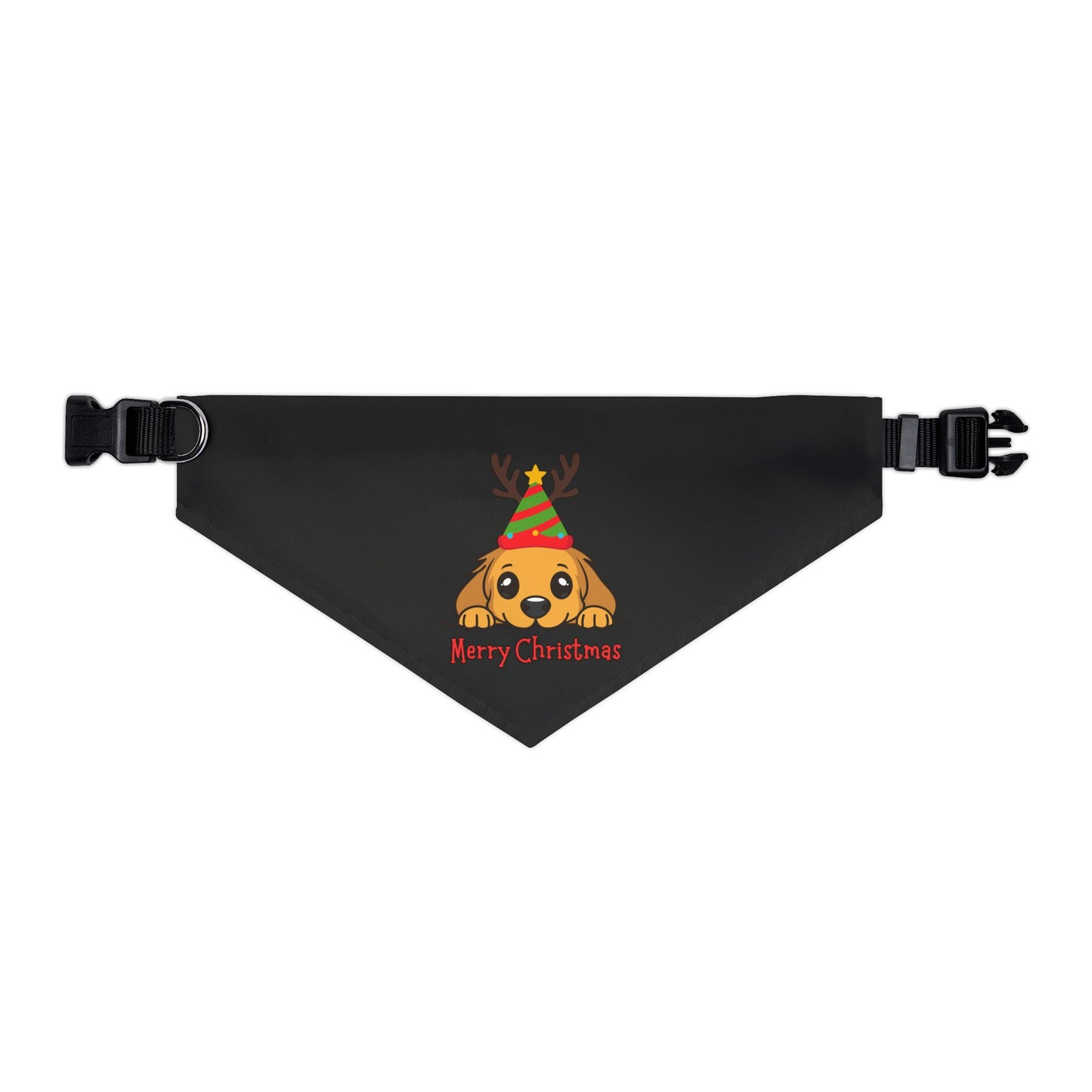 Merry Christmas Puppy Pet Bandana Collar (Black) (Also Available in Adult Holiday Collection and Kids Holiday Collection)